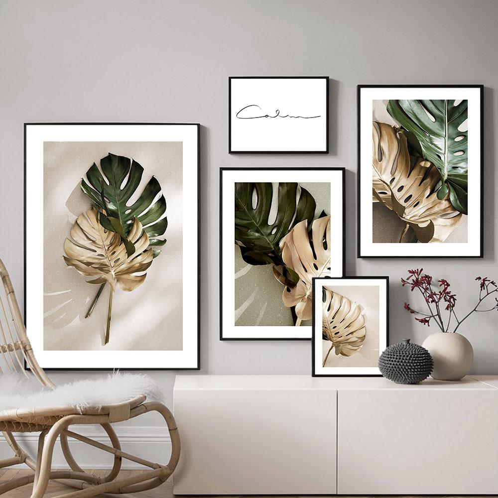Abstract Plant Canvas Wall Art Picture Gold Leaves Poster Nordic Poster for Living Room Bedroom Wall Art Decor Painting No Frame