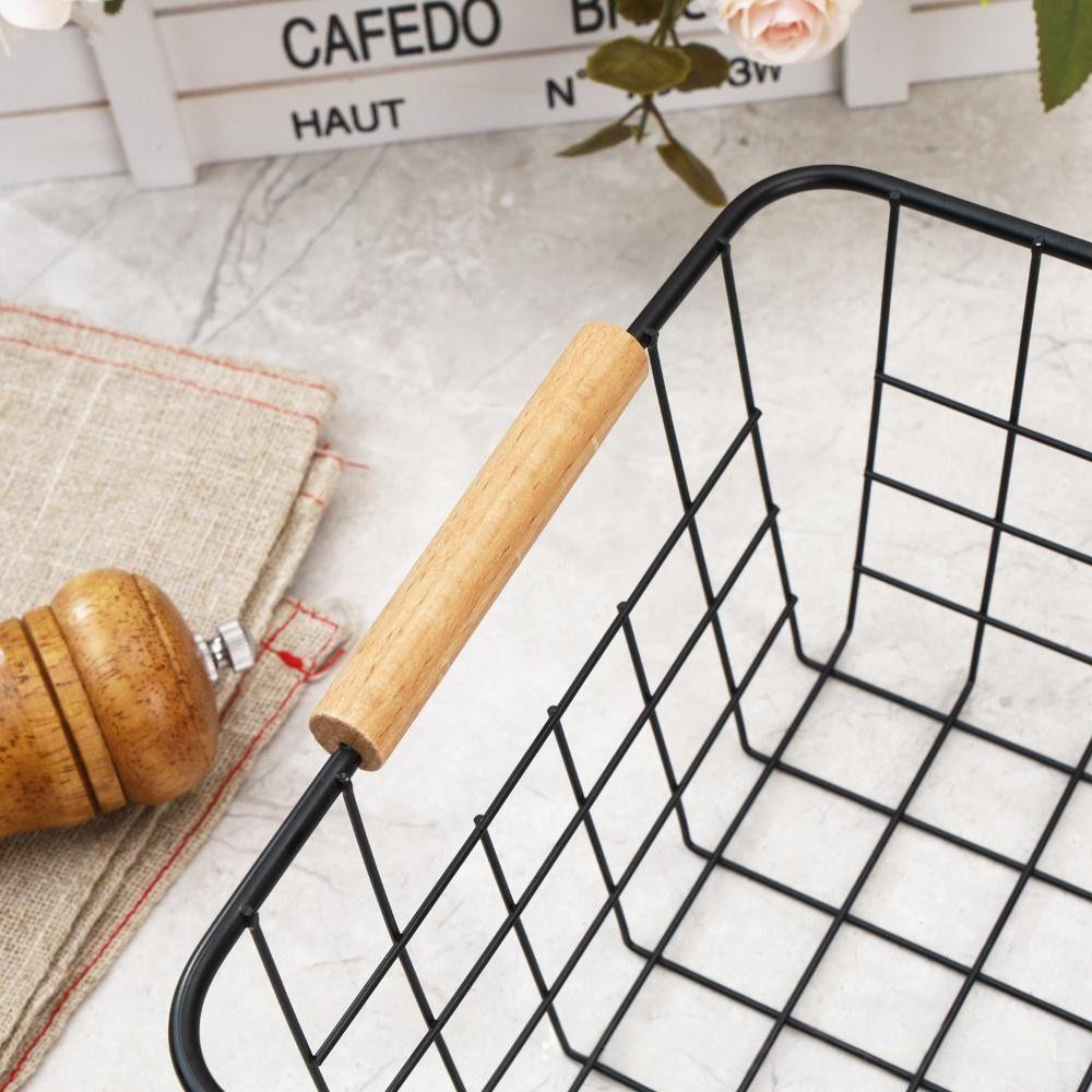 Rectangle Iron Wired Basket Metal Vegetable Fruit Snack Holder  For Bathroom Kitchen