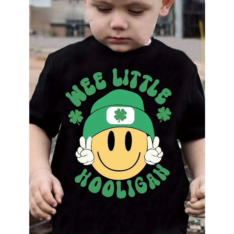 

European sizes Little Hooligan Lettering & Biere Print T-Shirt | Irish-Themed Round Neck Tee for, Spring Summer Casual Wear, Machine Washable 98cm чёрный