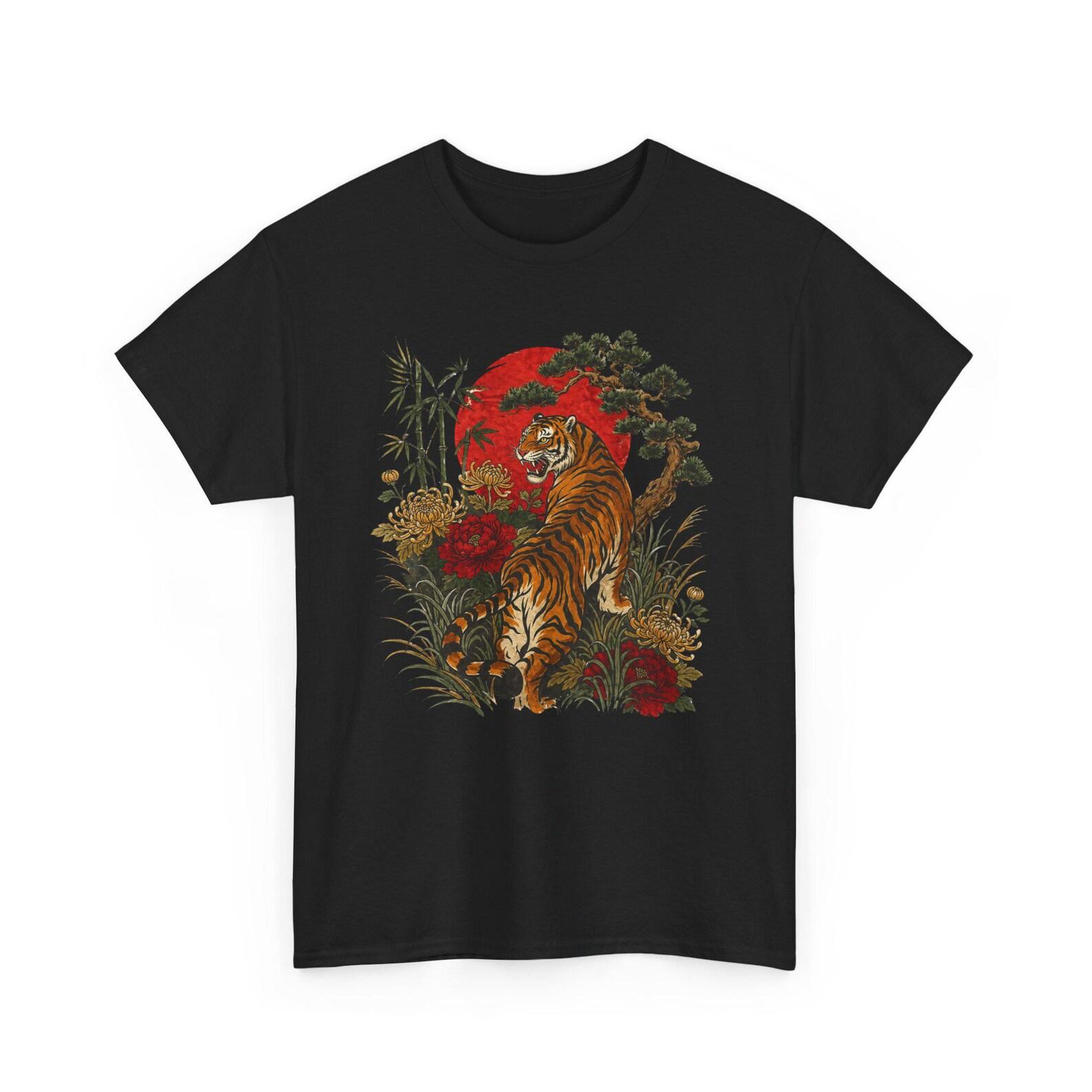 Retro Tiger T Shirt Vintage Boho Linocut Wildcat Graphic Tee Cottagecore Animal Shirt S