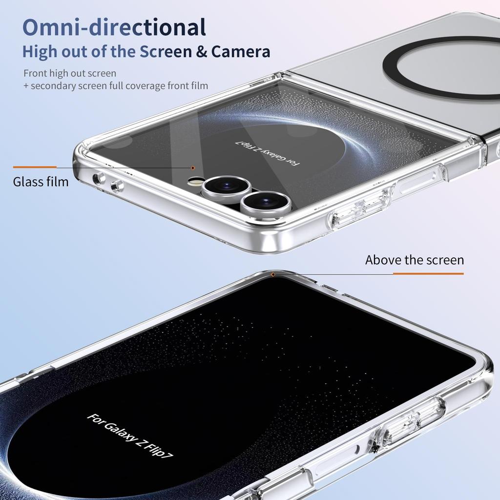HD Transparent Magnetic Case For Samsung Galaxy Z Flip 8 7 6 5 4 Crystal Clear Cover With Clear Tempered Glass Screen Protector