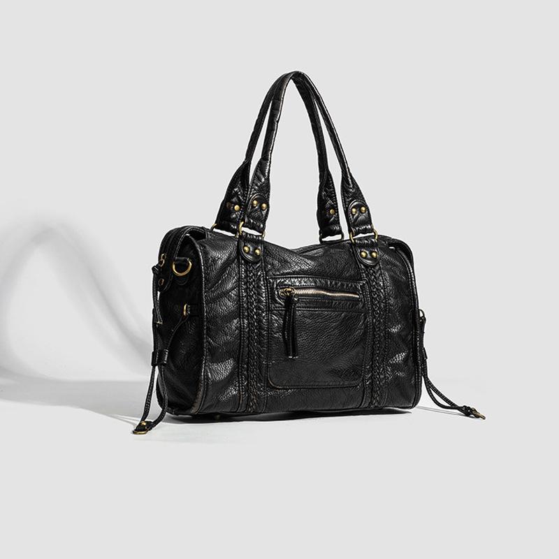 2025 French Retro Washed Shoulder/Crossbody Tote - Women's Large Capacity Motorcycle Bag