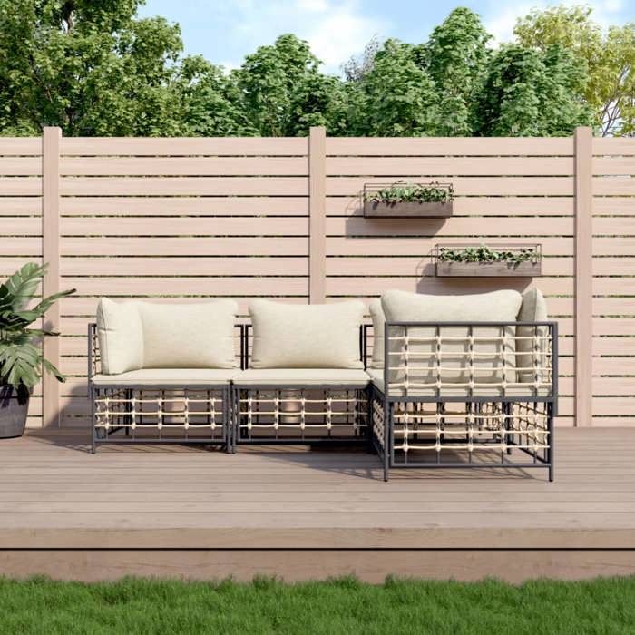 VidaXL Salon de jardin 4 pcs avec coussins anthracite résine tressée, ensemble de salon, ensemble de salon d'extérieur, 3186746