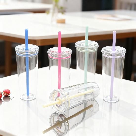 Portable Straw Cup 20oz Colorful Tritan Tumbler for Iced Coffee Juice Tea Milk Dishwasher Safe Drinkware Gift for Teens