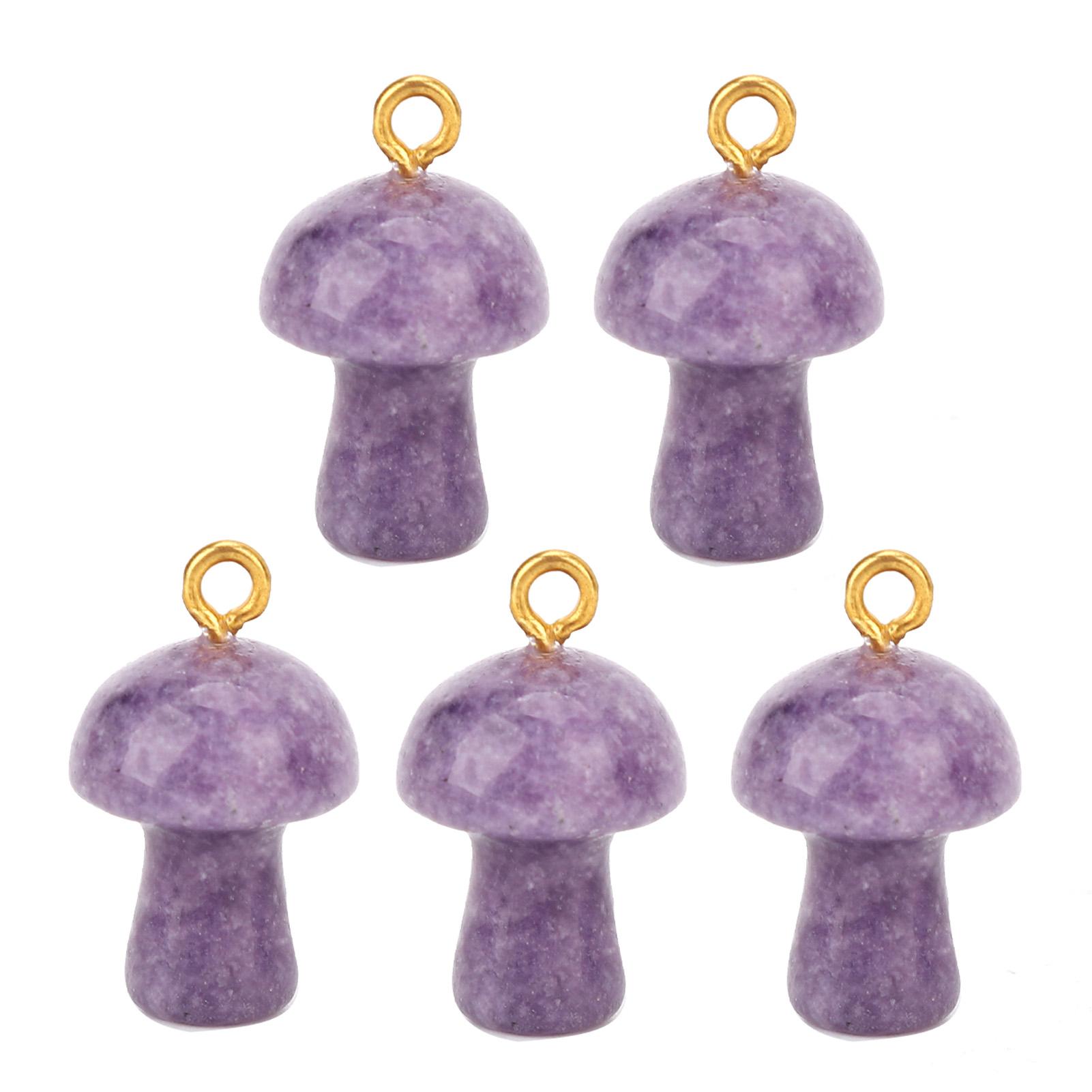 5pcs Crystal Mushroom Pendant Natural Crystal Hand Engraved DIY Mushroom Charm for Necklace Bracelet Jewelry Making