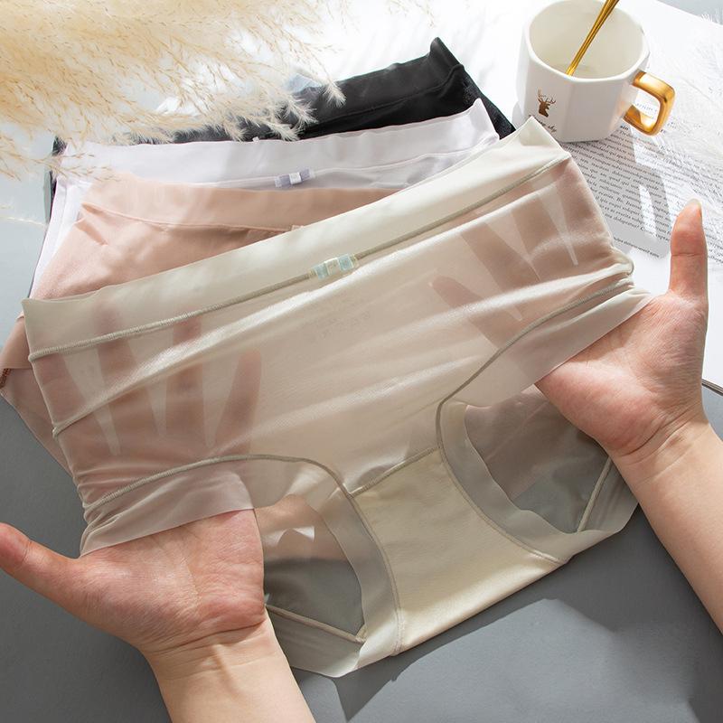 Summer New Ice Silk Women's Mid-waist Underwear Women's Light Breathable Refreshing Comfortable Pure Cotton Bottom File Triangle Underwear