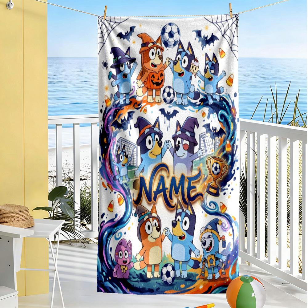 Halloween Soccer Fun Customized Name Beach Towel Soft Durable Quick-Dry Suitable for Sports Travel Swimming Yoga Bathroom Beach And Pool