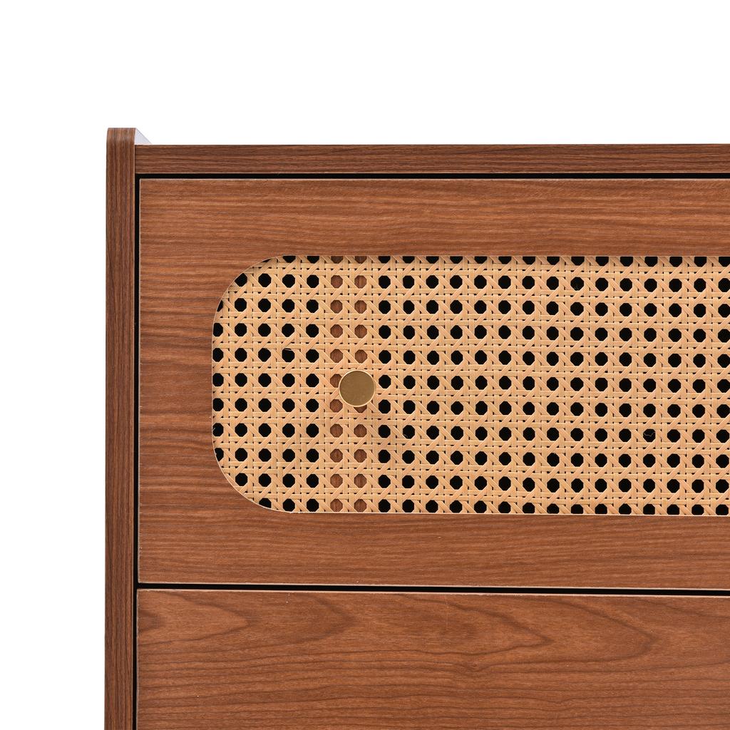 Chest of drawers with 6 drawers, rattan sideboard highboard for bedroom & all living areas, walnut - H90/W120/D40 cm