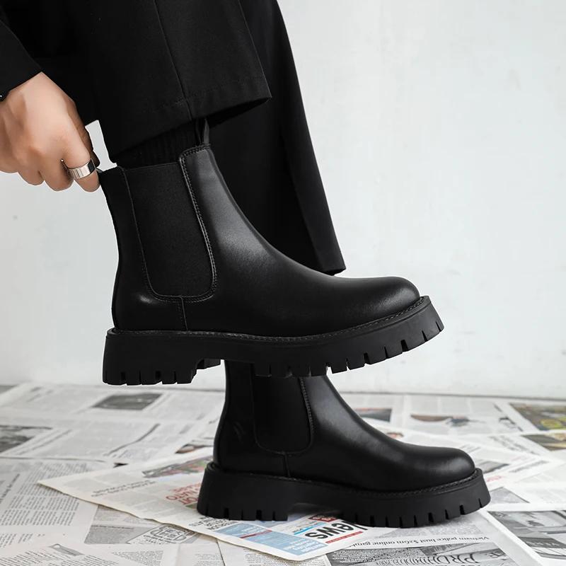 Fashion Fashion All-match Men Motorcycle Boots Outdoor Leather Mens Slip on High Top Shoes 2024 Luxury Brand Men Winter Plush Snow Boots