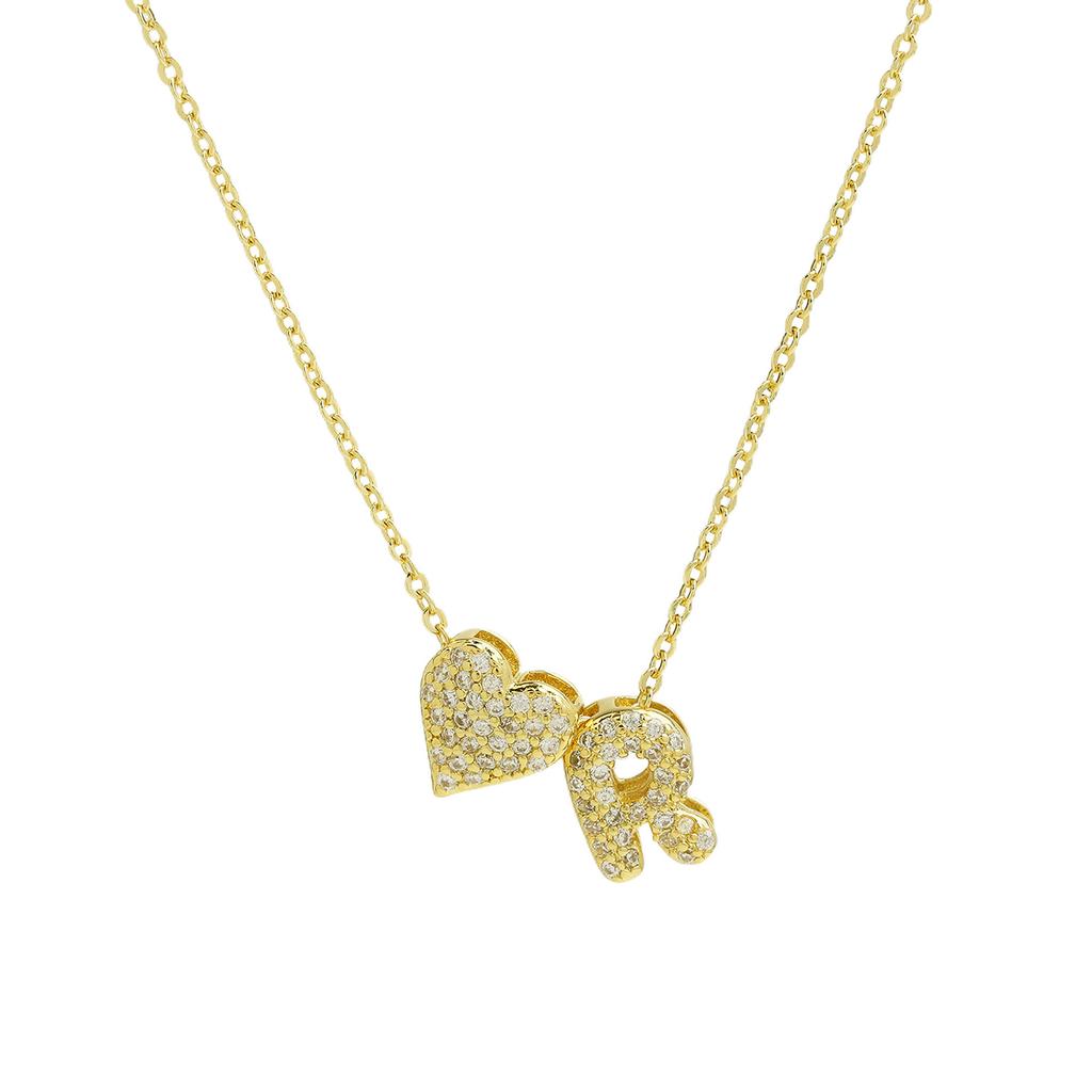 Fashion Small Bubble Initial Heart Letter Necklace 18K Gold Plated Link Chain Romantic Copper Heart Letter Pendant Necklace Gift