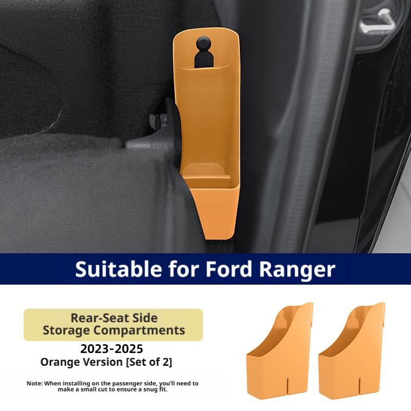 For Ford Ranger 2023-2025 Rear Seat Two Side Storage Box Black Orange 1 Piece Interior Space Organizer Rear Cargo Tidying Accs