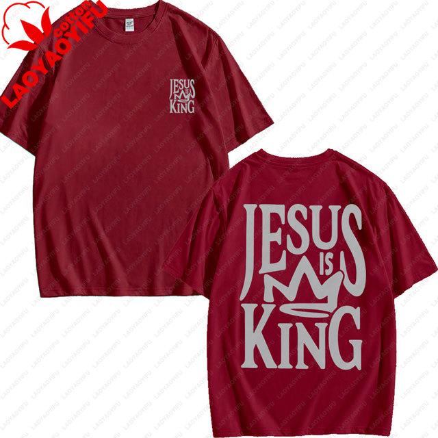 Jesus Is King Shirt Oversized Vintage Christian Tee Faith Graphic Tshirt High Quality Cotton Womens Short Sleeve Oneck Tops