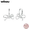 WOSTU 925 Silver Bow Hoop Earrings Lady Birthday Jewelry Hollow Bow-knot Ear Buckle Euro Korean Student Girl Party Gift