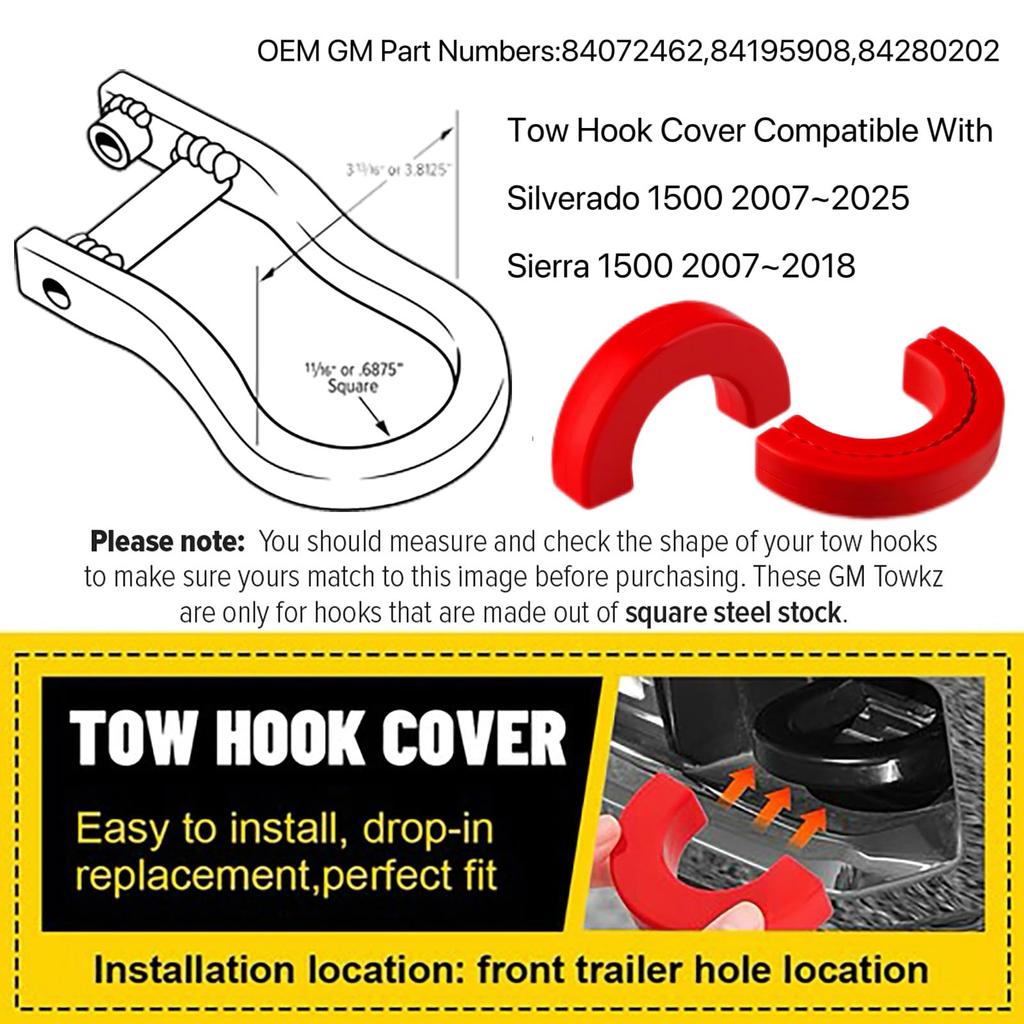 Front Tow Hook Cover 2007-2024 Chevrolet Silverado 1500 Tow Hitch Cover Fits 2007-2024 Chevrolet Silverado 1500 Accessories (Red)