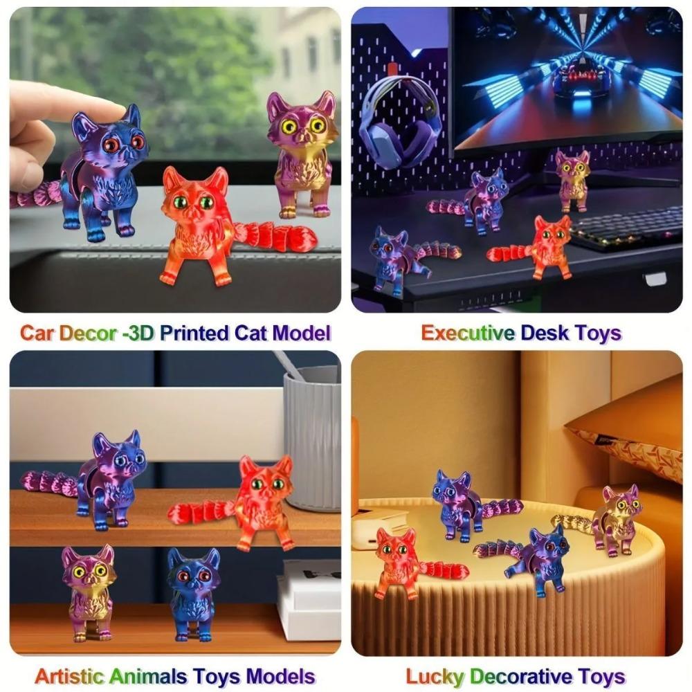 1/2/3/6 Stück Bunte Süßigkeiten Katze 3D Gedruckt Bewegliche Gelenke Simulation Mini Süßigkeiten Katze Actionfiguren Desktop Ornament Geburtstagsgeschenke