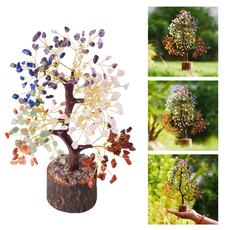 Handgefertigte Bunte Kristallstein Baum Figur Ornament für Reichtum und Positive Energie Büro und Zuhause Schreibtisch Dekorationen