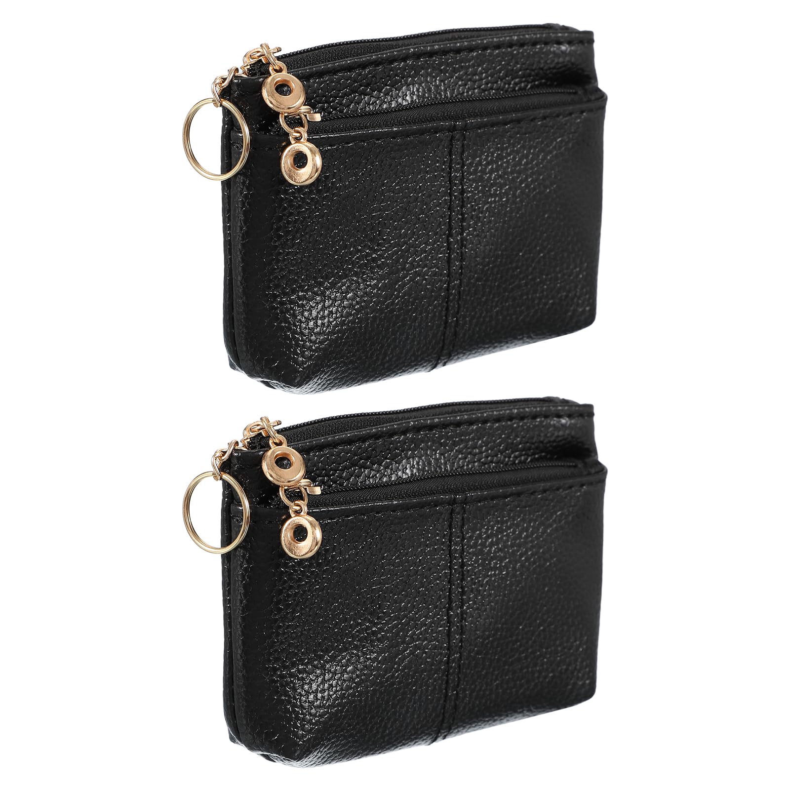 PATIKIL 5 x 3.5 Кошелек-монетница, 2 шт., Кожаный кошелек для мелочи на молнии с кольцом для ключей, Маленькая сумка-органайзер для мужчин и женщин, Черный