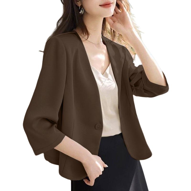 ZANZEA Women Casual V-Neck Loose 3/4 Sleeve Plain Blouse