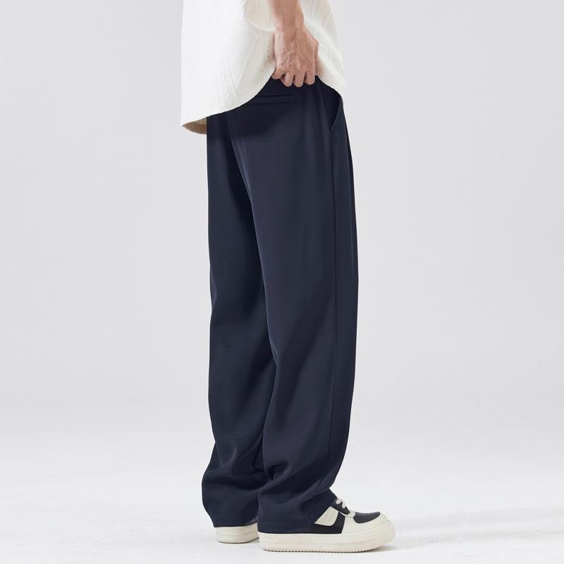 Men's new commuter pants loose wide-leg versatile suit casual pants navy blue medium and high waist