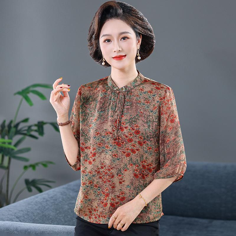 Retro Tang Suit Jacquard Top - Chinese Stand Collar, Age-Defying Cool Style for Mid-Aged & Elderly Women