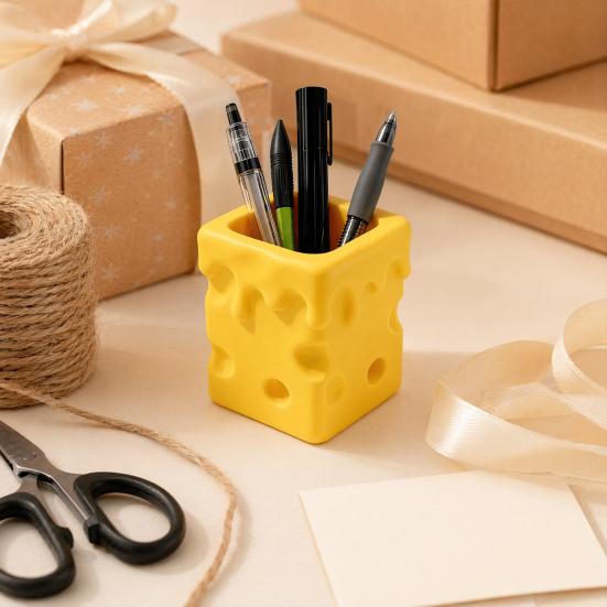 3D-printet Ost Penneholder, Smeltende Osteterning Blyant Opbevaringsbeholder, Makeuppensel Papirvarer Organizer Boks til Hjemmekontor Skrivebord