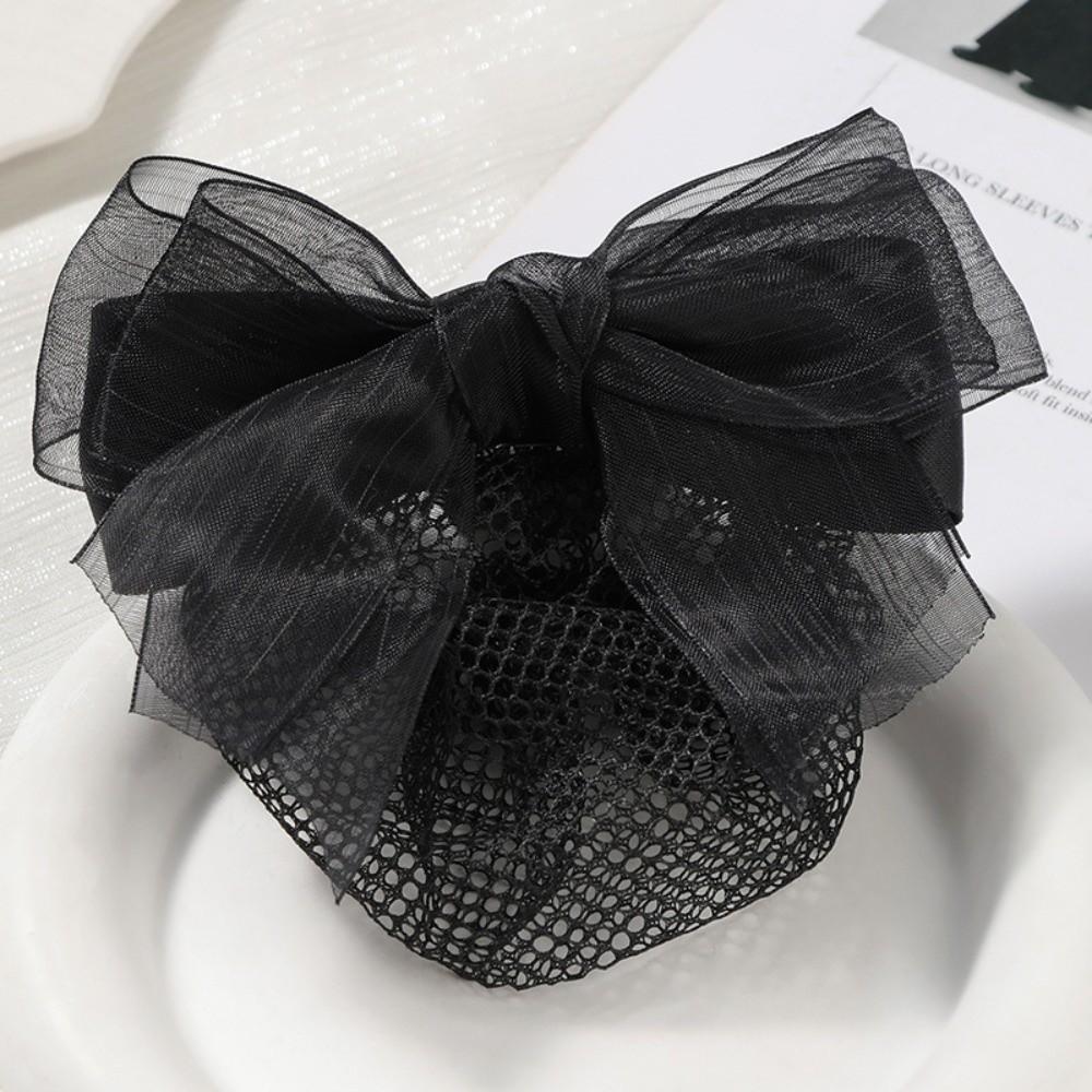 Convenient Bowknot Net Bun Snood Vintage Hair Clips Sweet Hair Bun Cover  Women Spring