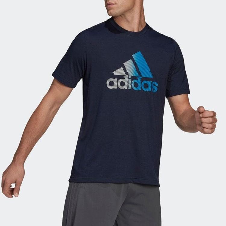 Adidas T Shirts Men's Blue Crew Neck Moderate Straight Fit HF7211