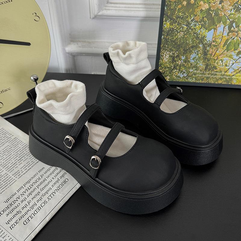

Black Mary Jane Shoes Women s Lightweight Platform Muffin Shoes College Uniform Shoes Vintage Versatile Small Leather Shoes 35 матовый черный