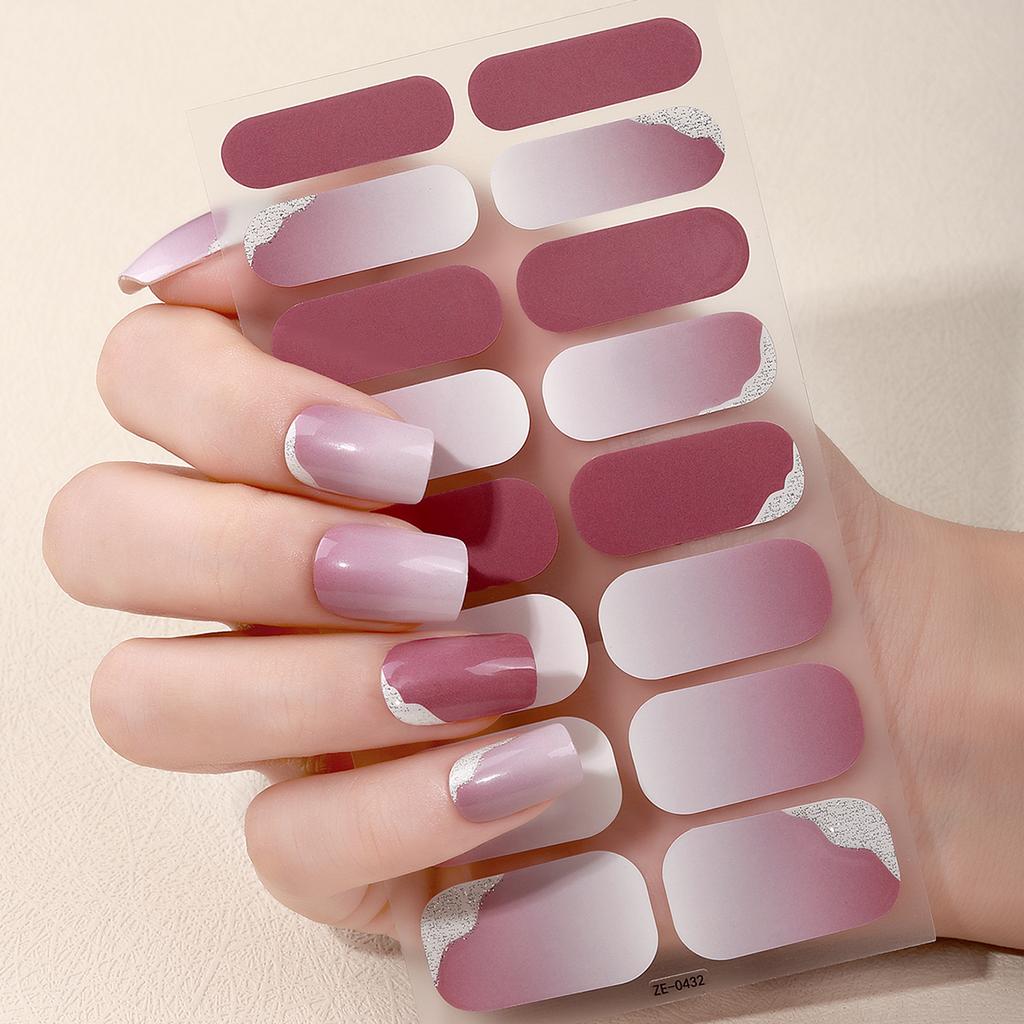 16Tips Sparkling Glitter Full Cover Nail Polish Strips Solid Adhesive Nail Wraps Manicure DIY Decoration Nail Sticker