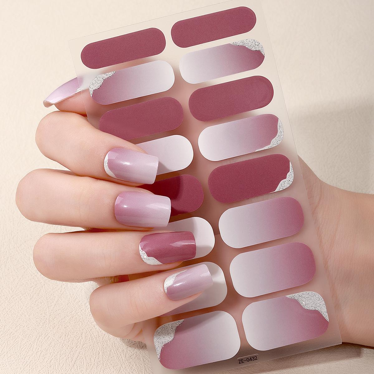 16 Conseils Vernis à Ongles Full Cover Scintillant à Paillettes Bandes Adhésives Solides Wraps pour Ongles Manucure Décoration DIY Autocollant pour Ongles brown