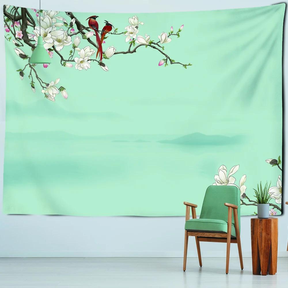 Artistic Conception Flower And Bird Painting Mural Tapestry Bohemian Psychedelic Wall Hanging Bedroom Living Room Home Decor