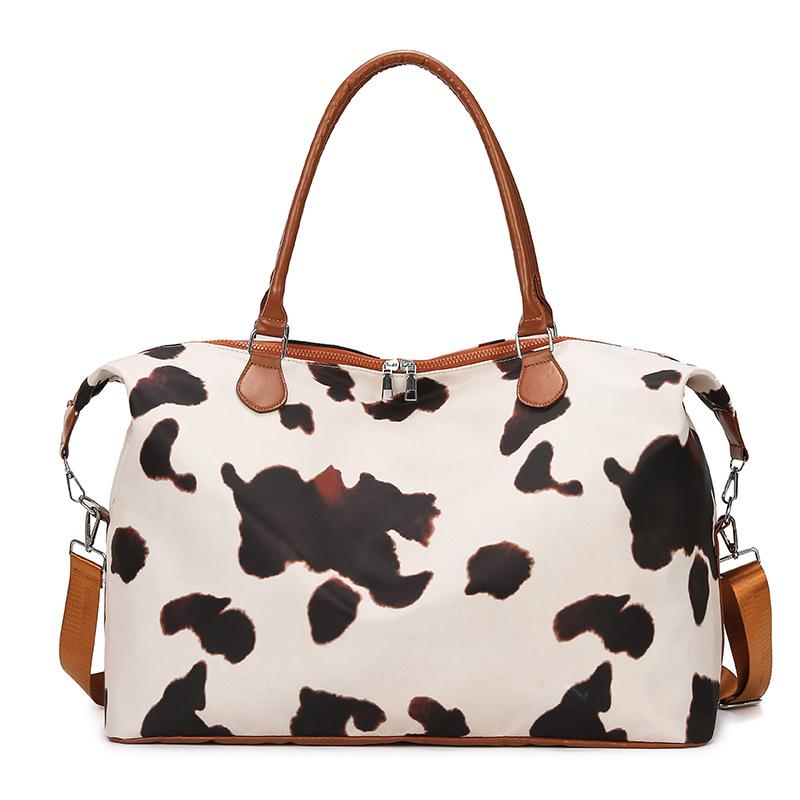 High-value Luggage Bag, Large-capacity Short-distance Milk Leopard Print Messenger Bag, Outdoor Sports Fitness Bag.