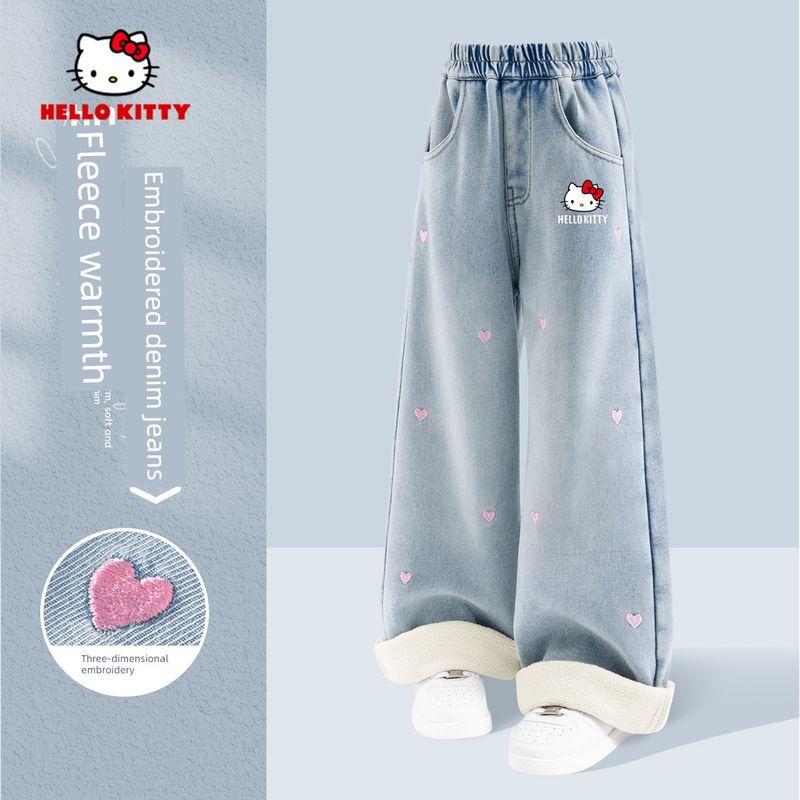 Осенне-зимний костюм для девочек Hello Kitty 2025 Новый детский велюровый зимний комплект одежды, Модный и стильный комплект из двух предметов для девочки Ti Tongxing K Denim Light Blue 150