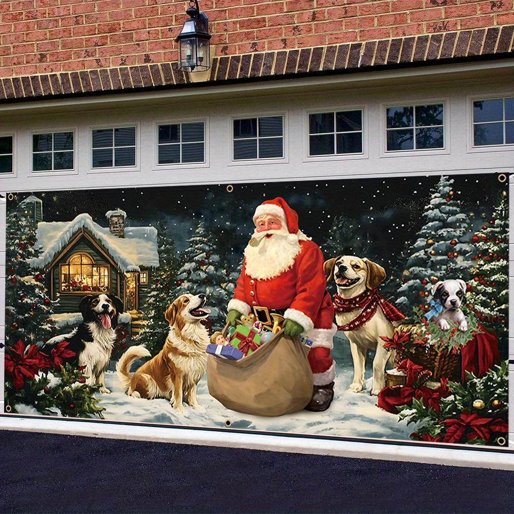 Großes Weihnachts-Garagentor-Banner Nikolaus und Welpe Geschenk-Szene geeignet für die winterliche Außen-Feiertagsdekoration