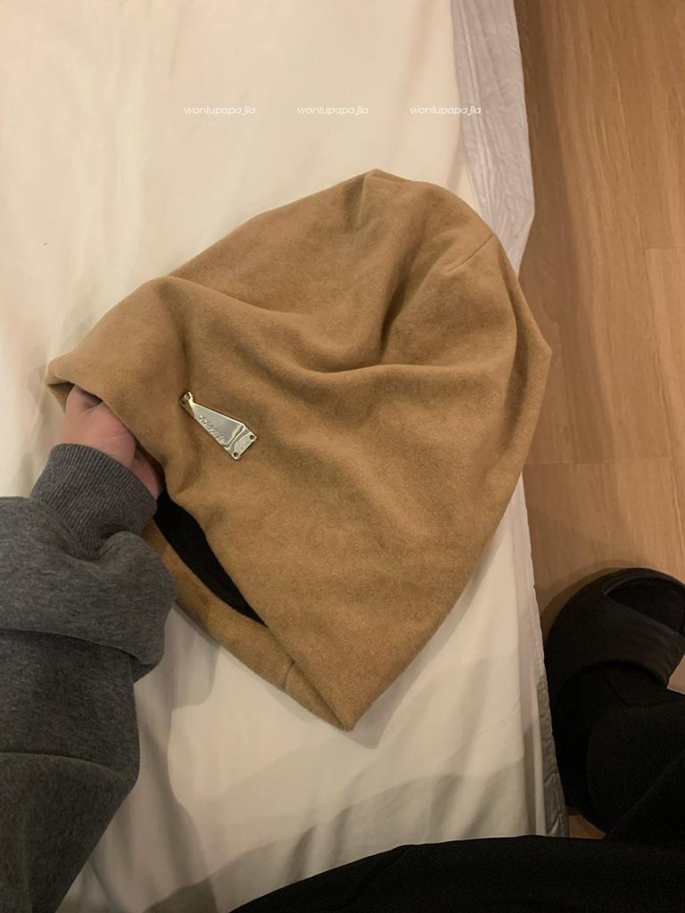 Lazy Wind Big Head Circumference Pile Hat Women's Spring and Autumn Fashion Pullover Cold Hat Showing Face Small Bag Head Hat Women's Autumn