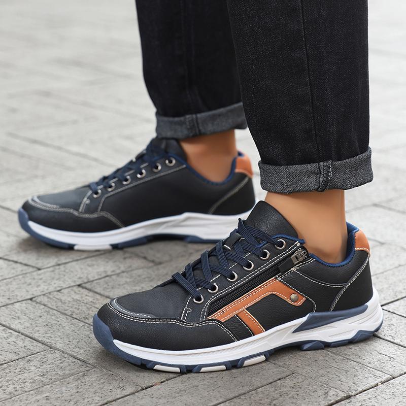 TUINANLE Mens Wide Fit Breathable PU Sneakers Casual Outdoor Flat Trainers Large Size 39-48 Soft Sole Non Slip Comfortable
