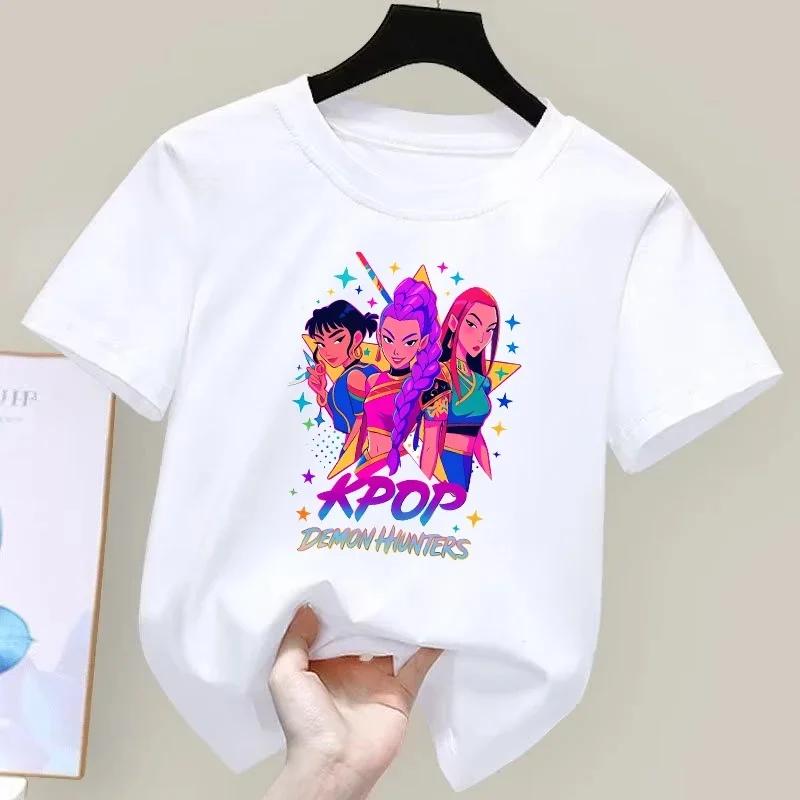 KPop Demon Hunters Child Short Sleeve T-shirt Anime Character Print Tees Boys Girls Summer Casual Tops