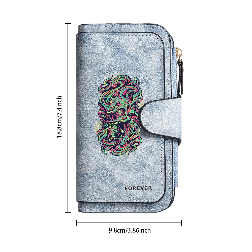 Fashion Skull Print Long Wallet Multifunctional Portable Card Holder Durable Practical Daily Use Purse