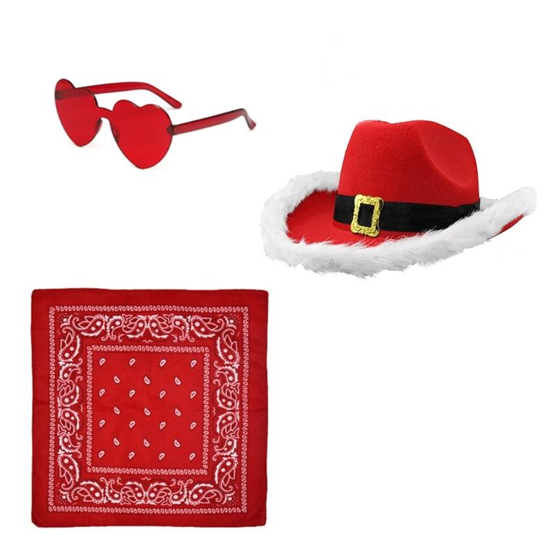 Bride Cowboy Hat, Sunglasses and Kerchief Set for Bride Christmas Photo Props Halloween Role Play New Year Party
