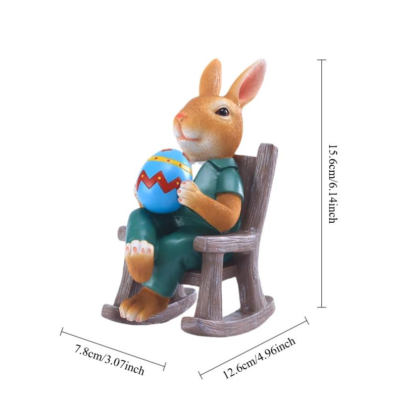 Easter Bunny Sculptures Hugging Carrots/Egg Figurines Desk Decorative Cute Rabbit Figure Creative Rabbit Figurine for Home Decor