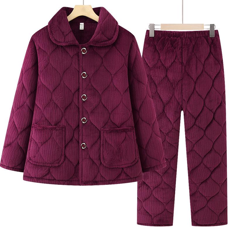 

Plus Velvet Warm Winter Pajama Set for Middle-Aged & Elderly Women 3XL (for 70-80 kg)