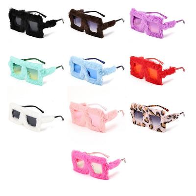 Soft Fluffy Plush Sunglasses Style Square Frame Sun Glasses Y2K Winter Shades for Women