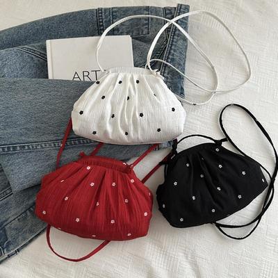 Women Vibrant Floral Small Shoulder Bag Summer Minimalist Pleated Shell Crossbody Bag for Daily Commute & Casual Outings AVE