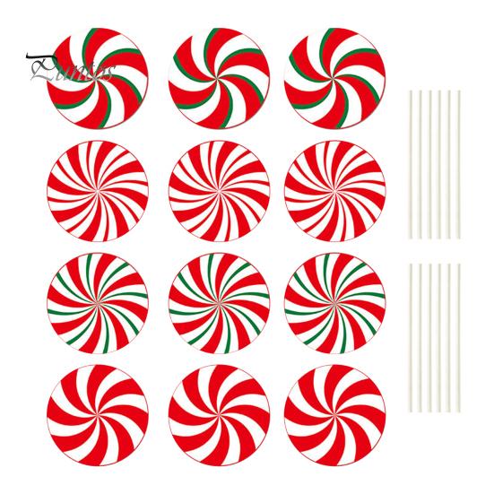 Reusable Outdoor Christmas Ornaments 12Pcs Candy Yard Stakes, Hollow Board Garden Decor with Metal Spikes, Easy Install Lawn Signs Red White Green for