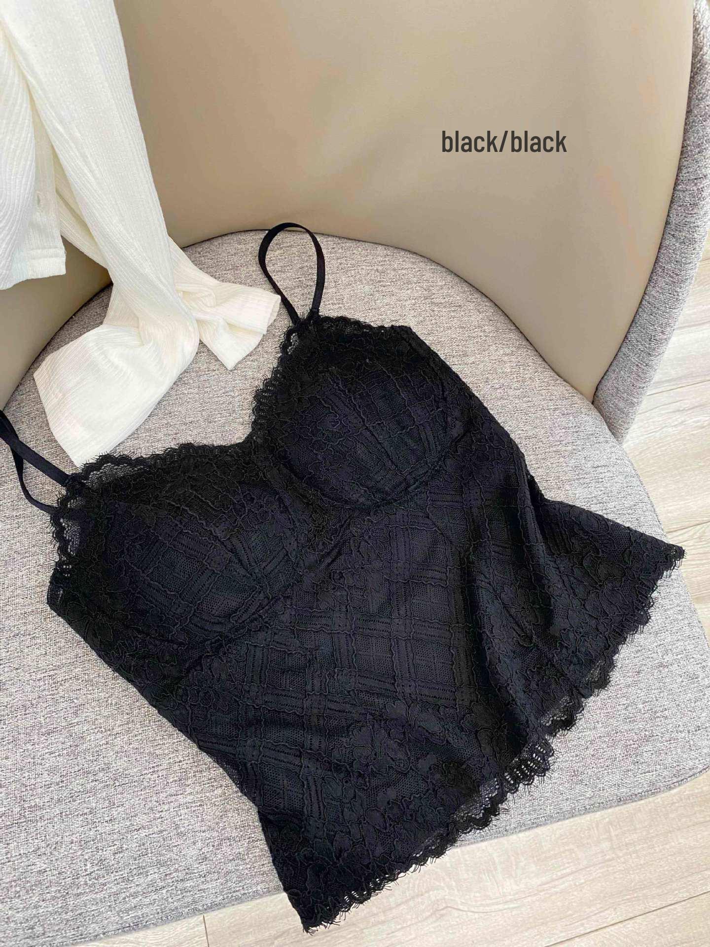 

Early Spring Lace Camisole with Built-in Bra – Slimming Seamless Design, Thin Spaghetti Straps, Beautiful Back, French-Inspired Style. M [75-95 lbs]