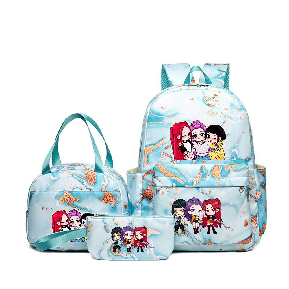 KPOP Dämonenjägerin Girlgroup Rucksack, Brotdose & Federmäppchen Set - Anime Schultasche & Bento Box Kombi