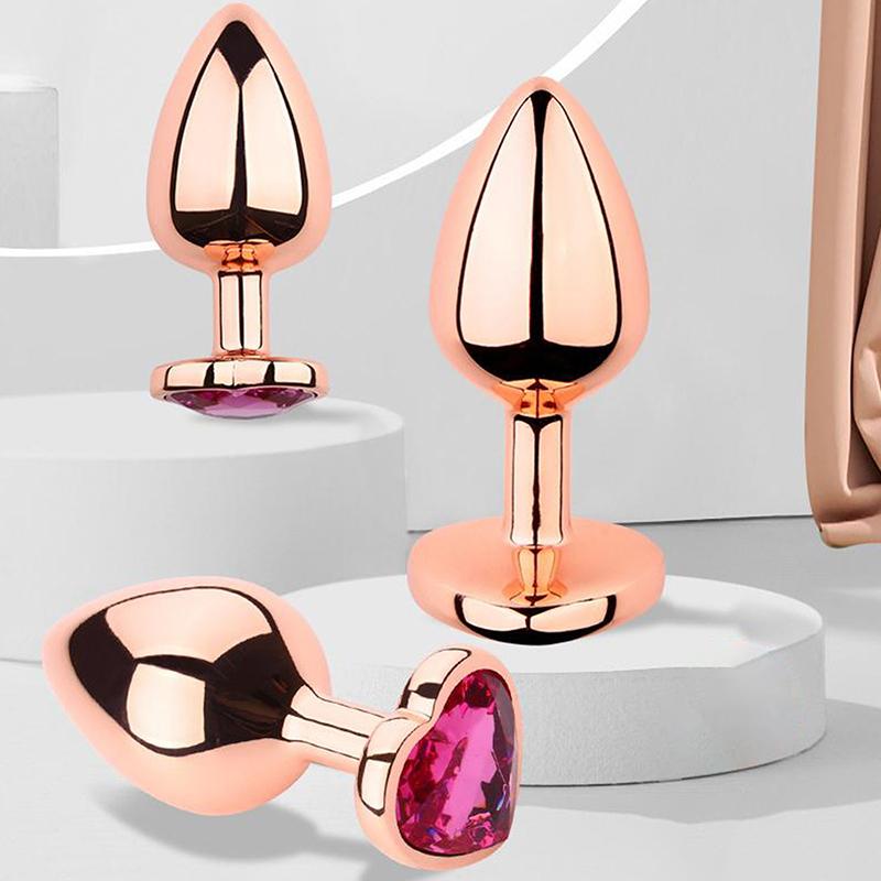 Rose Gold Heart Shape Crystal Metal Anal Beads Butt Plug Prostate Massager Stimulator Adult Gay Products Sex Toy For Female Male