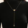 Adjustable Teardrop Pendant Lariat Necklace Gold Tone Snake Chain Minimalist Y Shaped Necklace for Women