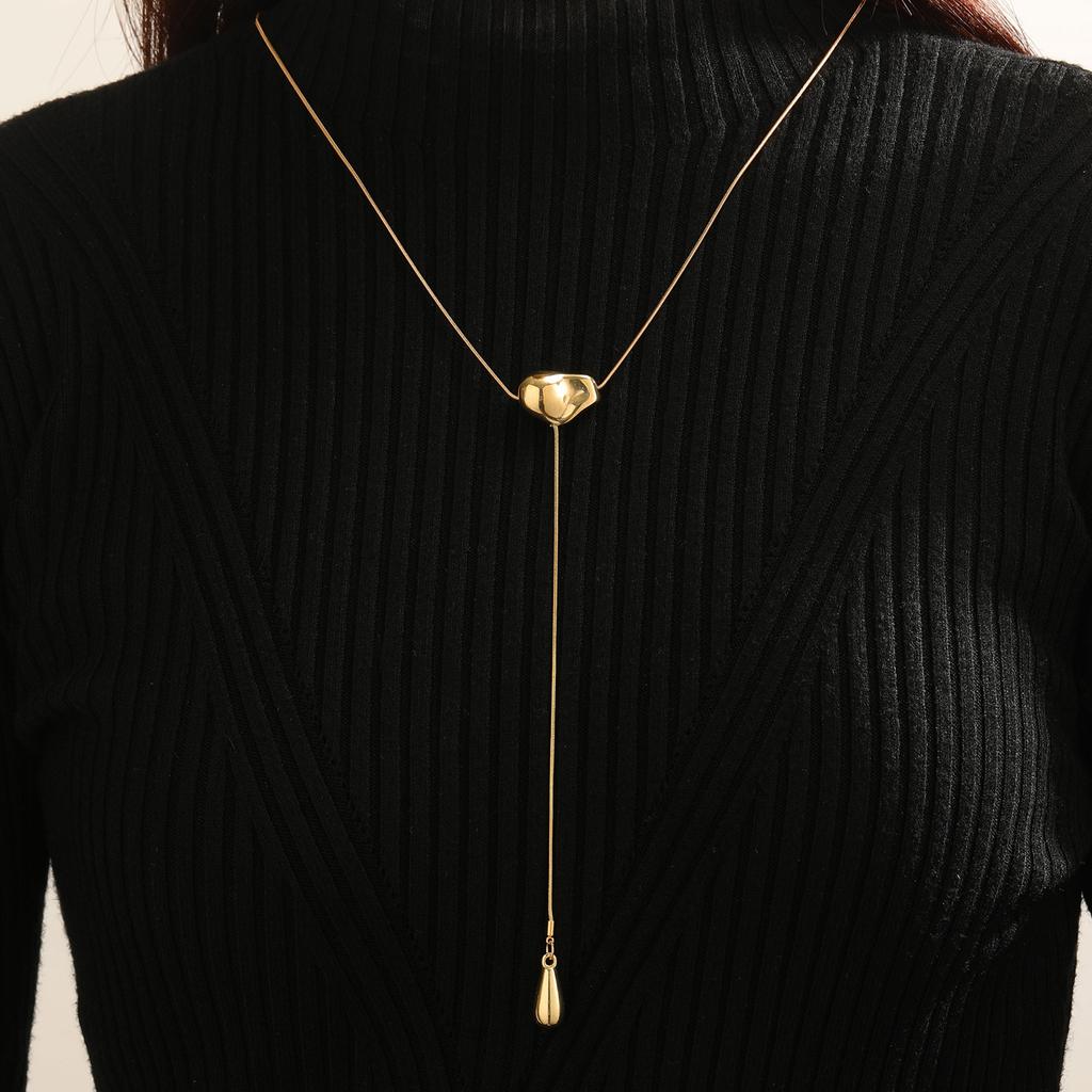 Adjustable Teardrop Pendant Lariat Necklace Gold Tone Snake Chain Minimalist Y Shaped Necklace for Women