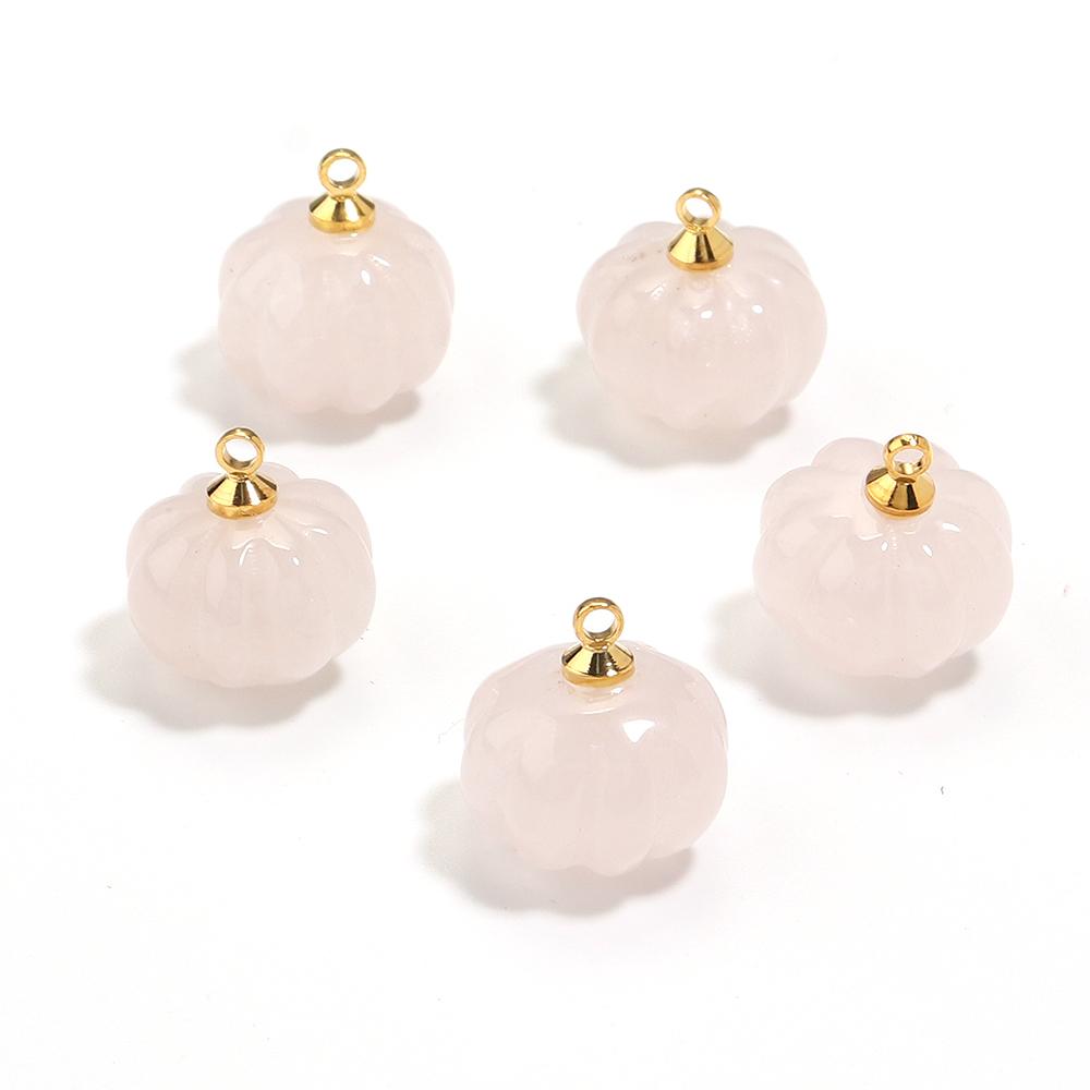 5PCS/Lot 12 14mm Cute Pumpkin Pendant Rose Quartz Green Aventurine Natural Stone Pendant Charms for Jewelry Making DIY Necklace
